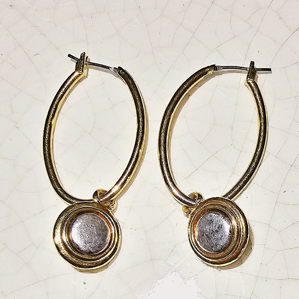 Elegant Gold and Silver Round Charm Hoop Earrings